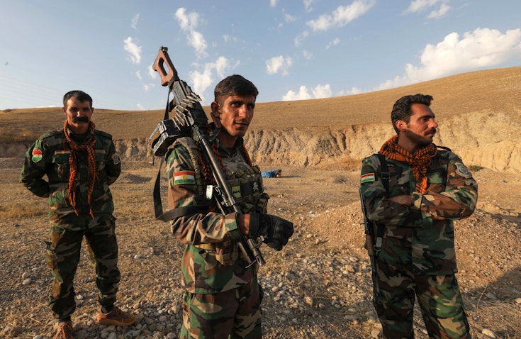 Kurdish Peshmerga fighters affiliated with Iran's separatist Kurdistan Freedom Party (PAK), man a position near the town of Altun Kupri, Iraq on Nov. 23, 2022. (Photo via Getty Images)