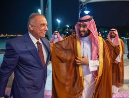 Saudi Crown Prince Mohammed bin Salman Al Saud welcomes former prime minister of Iraq Mustafa Al-Kadhimi in Jeddah, Saudi Arabia on June 26, 2022. (Source: IraqiPMO/Twitter)