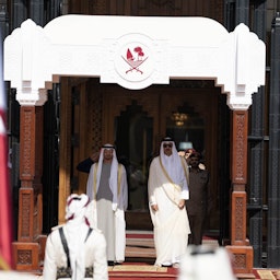UAE President Sheikh Mohammed bin Zayed Al Nahyan and Qatar's Emir Sheikh Tamim bin Hamad Al Thani in Doha, Qatar on Dec. 5, 2022. (Handout photo via Qatar's Amiri Diwan)