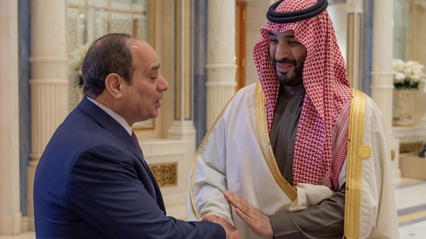 Crown Prince of Saudi Arabia Mohammed bin Salman Al Saud receives the Egyptian President Abdel Fattah El-Sisi in Riyadh, Saudi Arabia on Dec. 9, 2022. (Photo via Getty Images)