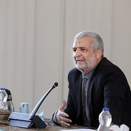 Hassan Kazemi-Qomi at a meeting in Tehran, Iran on Oct. 23, 2021. (Photo via Tasnim News Agency)