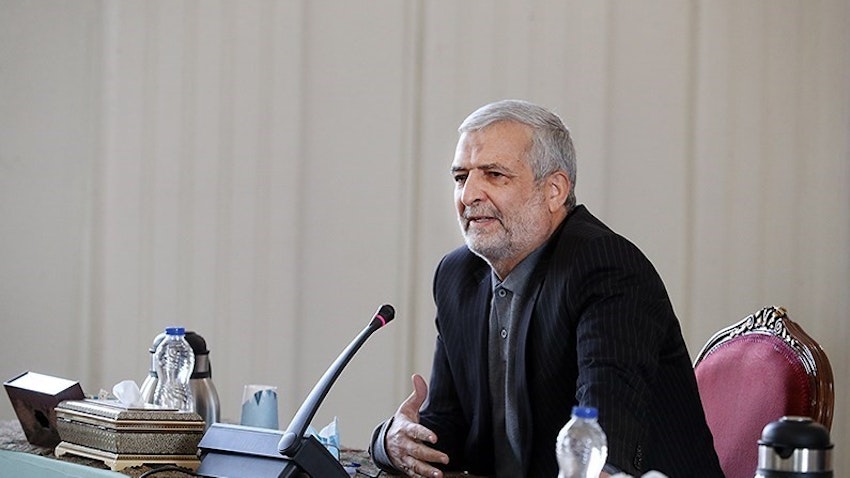 Hassan Kazemi-Qomi at a meeting in Tehran, Iran on Oct. 23, 2021. (Photo via Tasnim News Agency)