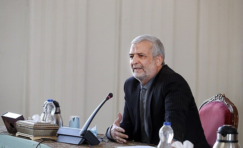 Hassan Kazemi-Qomi at a meeting in Tehran, Iran on Oct. 23, 2021. (Photo via Tasnim News Agency)