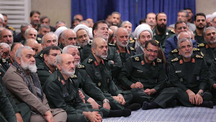 دیدار فرماندهان ارشد سپاه پاسداران انقلاب اسلامی با رهبر ایران؛ تهران، ایران، ۱۰ مهر ۱۳۹۸. (عکس از وبسایت رهبر ایران)