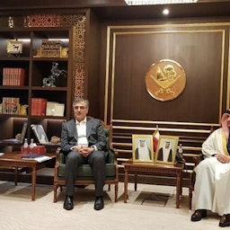 Central Bank of Iran Governor Mohammad Reza Farzin meets Qatar's banking chief Bandar bin Mohamed bin Saud al Thani in Doha, Qatar on Jan. 5, 2023. (Photo via Tasnim News Agency)