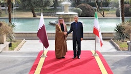 Iranian Foreign Minister Hossein Amir-Abdollahian greets his Qatari counterpart Sheikh Mohammed bin Abdulrahman Al Thani in Tehran, Iran on Jan. 29, 2023. (Photo via Iranian foreign ministry)