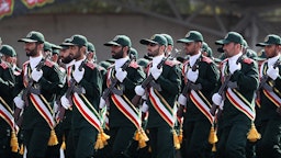Iranian Revolutionary Guards Corps (IRGC) soldiers march to mark Holy Defense Week in Tehran, Iran on Sept. 22, 2019. (Photo via Student News Network)