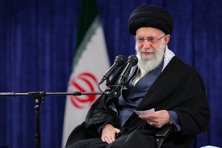 Iran’s Supreme Leader Ayatollah Ali Khamenei delivers a speech in Tehran, Iran on Feb. 8, 2023. (Photo via Iran's supreme leader's website)
