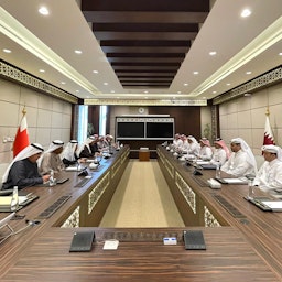 Bahraini and Qatari delegations meet in Riyadh, Saudi Arabia on Feb. 13, 2023. (Handout photo via Qatar Ministry of Foreign Affairs)