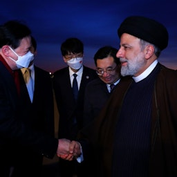 الرئيس الإيراني إبراهيم رئيسي يصل إلى بكين، الصين في 14 فبراير/شباط 2023. (الصورة عبر الرئاسة الإيرانية)
