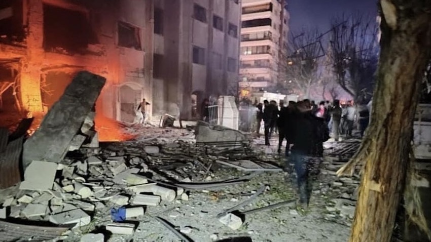 Alleged Israeli strike hits Kafr Sousa neighborhood in Damascus, Syria on Feb. 19, 2023. (Source: SANAEnOfficial/Twitter)