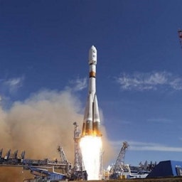 The launch of the Iranian-designed Khayyam satellite on a Russian Soyuz rocket in Baikonur, Kazakhstan on Aug. 9, 2022. (Photo via Tasnim News Agency)