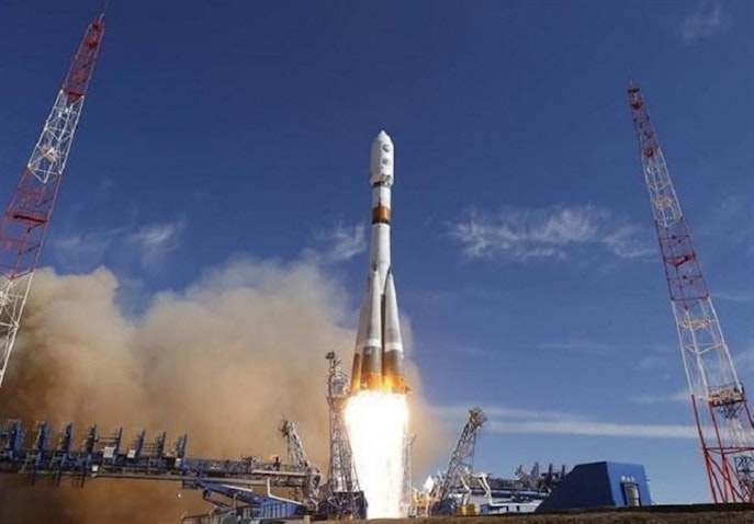 The launch of the Iranian-designed Khayyam satellite on a Russian Soyuz rocket in Baikonur, Kazakhstan on Aug. 9, 2022. (Photo via Tasnim News Agency)