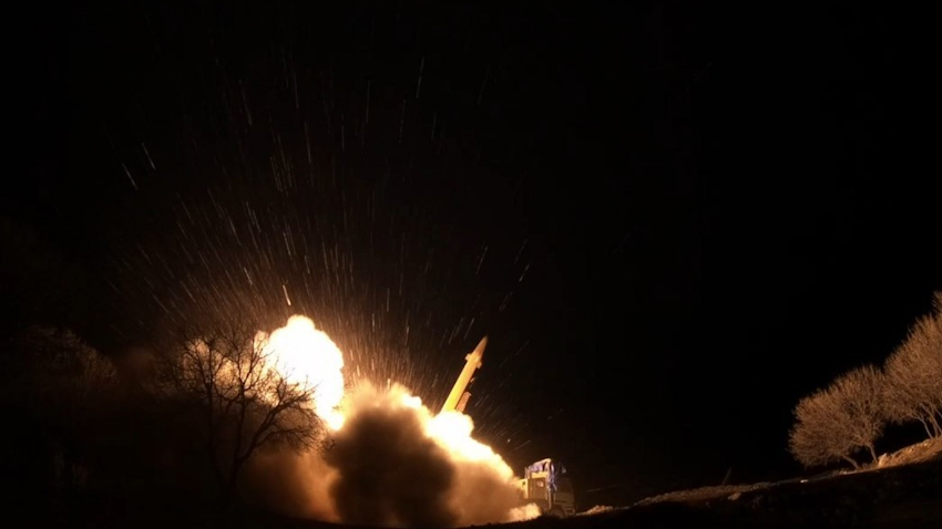 Image of a Zolfaqar ballistic missile being launched in retaliation for the US killing of Qasem Soleimani at Ain al-Assad airbase, Iraq on Jan. 8, 2020. (Photo via IMA Media)