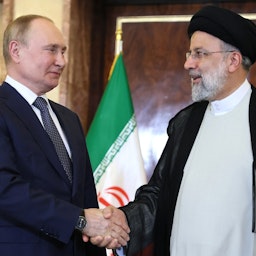 Russian President Vladimir Putin meets his Iranian counterpart Ebrahim Raisi in Tehran, Iran on Jul. 19, 2022. (Photo via Russian presidency)