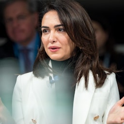 Nazanin Boniadi, one of the signatories of the "Charter for Solidarity and Organization", speaks at the Munich Security Conference in Germany on Feb. 18, 2023. (Handout by Guelland via MSC)
