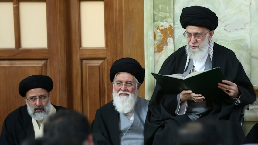 Iran's Supreme Leader Ali Khamenei, hardline cleric Ahmad Alamolhoda and President Ebrahim Raisi. Date unknown. (Photo via Iran’s supreme leader’s website)