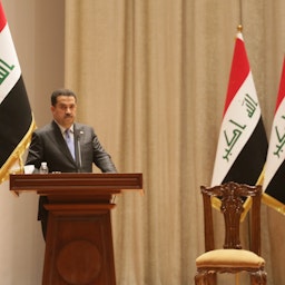 رئيس الوزراء العراقي محمد شياع السوداني يخاطب مجلس النواب في بغداد، العراق. 27 أكتوبر/تشرين الأول 2022. (الصورة عبر غيتي إيماجز)