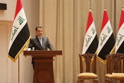 Iraqi Prime Minister Muhammad Shia’ Al-Sudani addresses the parliament in Baghdad, Iraq on Oct. 27, 2022. (Photo via Getty Images)