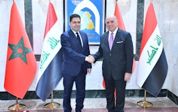 Iraq's Foreign Minister Fuad Hussein receives his Moroccan counterpart Foreign Minister Nasser Bourita in Baghdad, Iraq on Jan. 28, 2023. (Photo via Iraqimofa/Twitter)