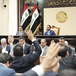 رئيس البرلمان العراقي السابق محمد الحلبوسي في جلسة برلمانية في بغداد، العراق. 26 مارس/آذار 2023. (المصدر: المكتب الإعلامي لرئيس البرلمان عبر تويتر/أكس)