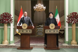 Iraqi Prime Minister Mustafa Al-Kadhimi and Iranian President Ebrahim Raisi at a press conference in Tehran, Iran on June 26, 2022. (Photo via Iranian presidency)