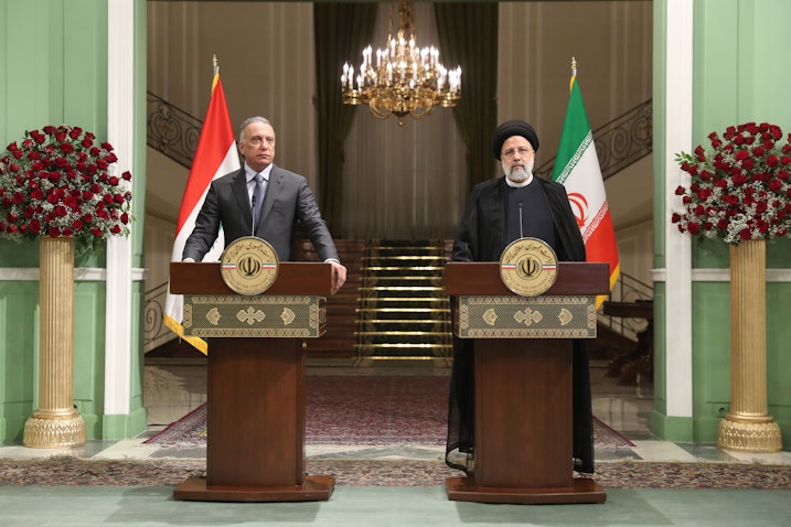 Iraqi Prime Minister Mustafa Al-Kadhimi and Iranian President Ebrahim Raisi at a press conference in Tehran, Iran on June 26, 2022. (Photo via Iranian presidency)