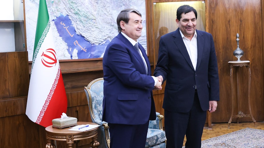 Top aide to Russia's president, Igor Levitin, meets Iran's First Vice-President Mohammad Mokhber in Tehran, Iran on Apr. 8, 2023. (Photo via Iranian government website)