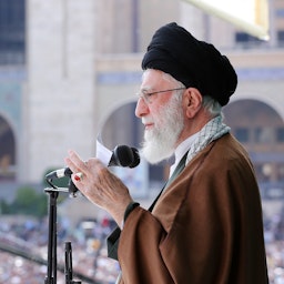 Iran’s Supreme Leader Ayatollah Ali Khamenei addresses the public on the occasion of Eid al-Fitr in Tehran, Iran on Apr. 22, 2023. (Photo via the supreme leader's website)
