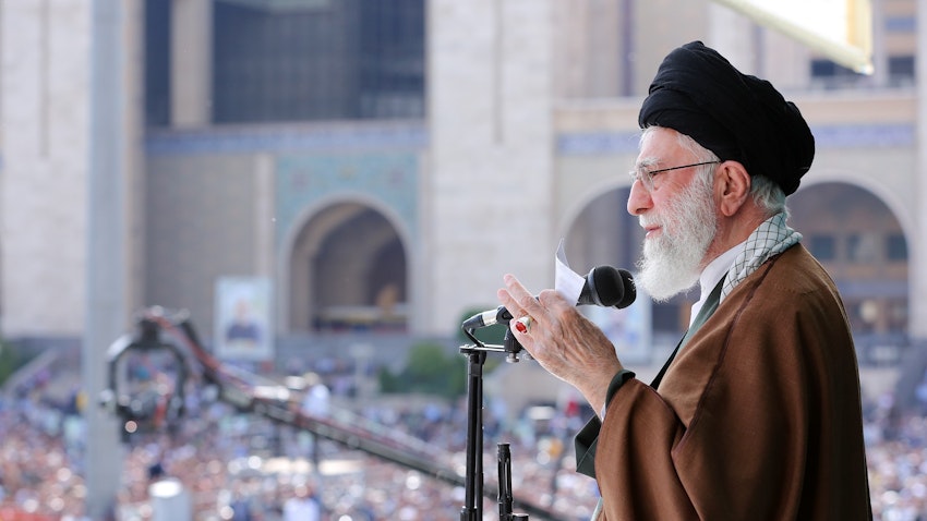 Iran’s Supreme Leader Ayatollah Ali Khamenei addresses the public on the occasion of Eid al-Fitr in Tehran, Iran on Apr. 22, 2023. (Photo via the supreme leader's website)