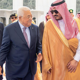 Palestinian President Mahmoud Abbas arrives in Jeddah, Saudi Arabia on Apr. 19, 2023. (Photo via Saudi Press Agency)