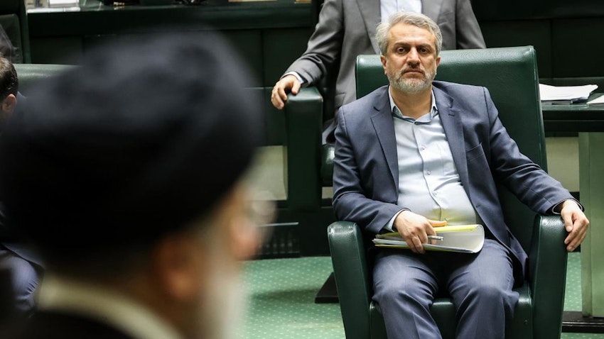 Iranian President Ebrahim Raisi looks on as Industry Minister Reza Fatemi Amin is impeached by parliament in Tehran, Iran on Apr. 30, 2023. (Photo via Eco-Iran)