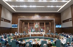 Delegates from Arab League member states meet in Cairo on May 7, 2023. (Handout photo via KSAMOFA/Twitter)