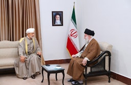 Iran’s Supreme Leader Ayatollah Ali Khamenei meets Sultan of Oman Haytham bin Tareq Al Said in Tehran, Iran on May 29, 2023. (Photo via Iran’s supreme leader’s website)