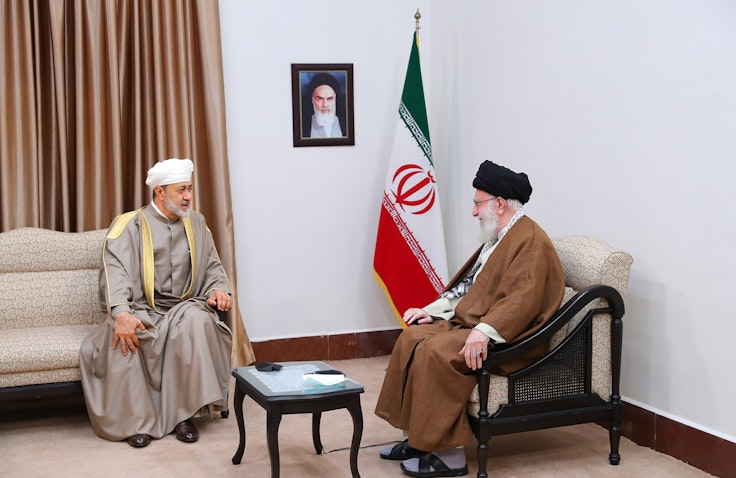 Iran’s Supreme Leader Ayatollah Ali Khamenei meets Sultan of Oman Haytham bin Tareq Al Said in Tehran, Iran on May 29, 2023. (Photo via Iran’s supreme leader’s website)