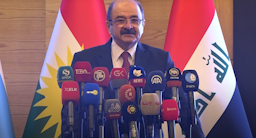 Turkmen National Will Party leader Mahmoud Chalabi speaks at the group’s inaugural congress in Erbil, Iraq on Mar. 4, 2023. (Photo via TEBA Ajansi/YouTube)