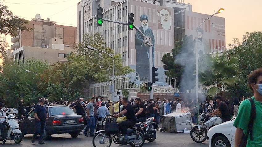 People gather in protest against the death of Mahsa Jina Amini in Tehran, Iran on Sept. 19, 2022. (Photo via Getty Images)