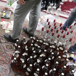 Homemade alcoholic drinks are seized from an underground distillery in the religious city of Mashhad, Iran on Dec. 25, 2017. (Photo via IRNA)