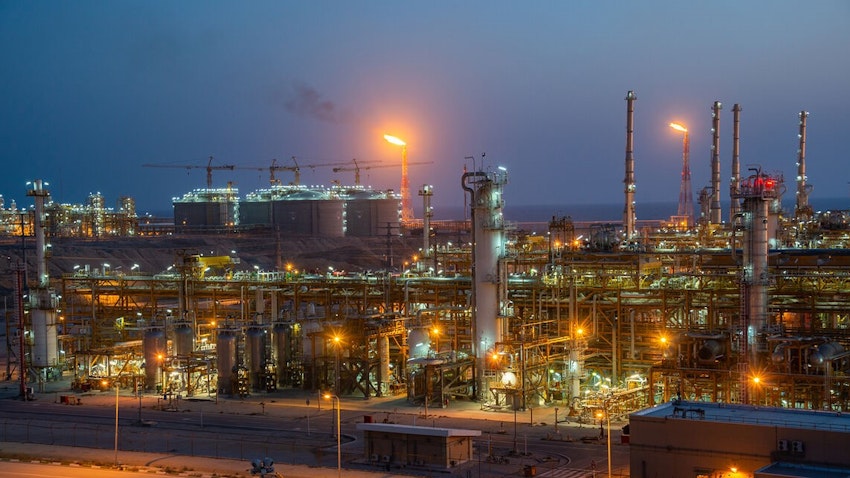 A view of the refineries of the South Pars Gas Complex in Assaluyeh, Iran on Apr. 15, 2023. (Photo via Shana news agency)