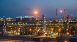 A view of the refineries of the South Pars Gas Complex in Assaluyeh, Iran on Apr. 15, 2023. (Photo via Shana news agency)