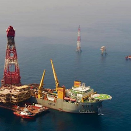 نصب سکوی فاز ۱۱ میدان گاز طبیعی پارس جنوبی در خلیج فارس؛ در ۷ تیر ۱۴۰۲. (عکس از خبرگزاری شانا)