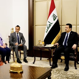 Iraqi Prime Minister Muhammad Shia’ Al-Sudani meets with US ambassador to Iraq and heads of the US-Iraqi Business Council in Baghdad on May 15, 2023. (Photo via IraqiPMO/Twitter)