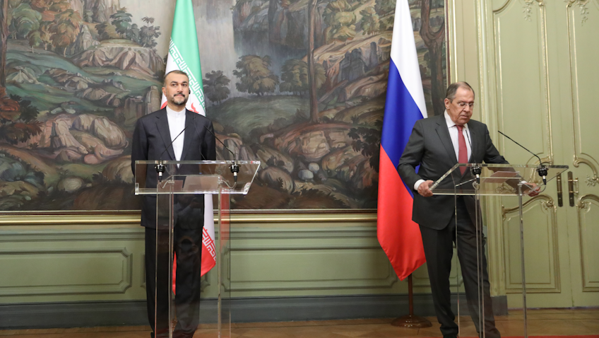 Iranian Foreign Minister Hossein Amir-Abdollahian and his Russian counterpart Sergei Lavrov in Moscow, Russia on Mar. 29, 2023. (Photo via Iranian foreign ministry)