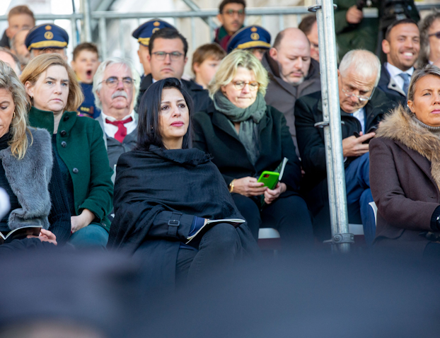Belgian Environment and Climate Minister Zakia Khattabi pictured during a World War I commemoration ceremony in Brussels on Nov. 11, 2022. (Photo via Getty Images)