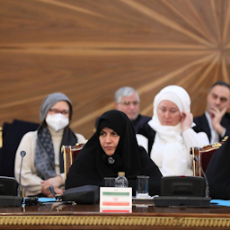 Jamileh Alamolhoda, wife of Iranian President Ebrahim Raisi, participates in the First International Congress for Women of Influence in Tehran, Iran on Jan. 19, 2023. (Photo via IRNA)