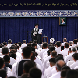 Supreme Leader Ayatollah Ali Khamenei addresses senior commanders of the regular Navy in Tehran, Iran on Aug. 6, 2023. (Photo via Iran's supreme leader's website)