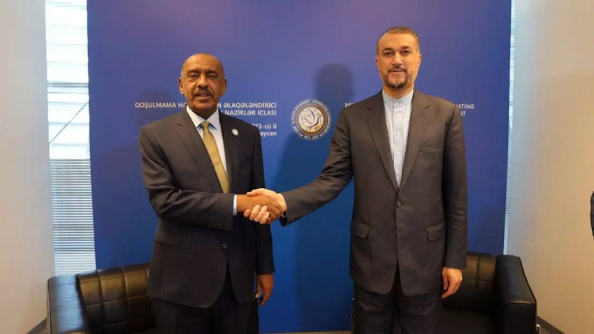 Iranian Minister of Foreign Affairs Hossein Amir-Abdollahian meets with his Sudani counterpart Ali Sadeq in Baku, Azerbaijan on July 6, 2023. (Photo via Iranian foreign ministry)