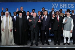Leaders of BRICS nations take family photo at 14th annual summit in Johannesburg, South Africa on Aug. 24, 2023. (Photo via Iranian presidency)