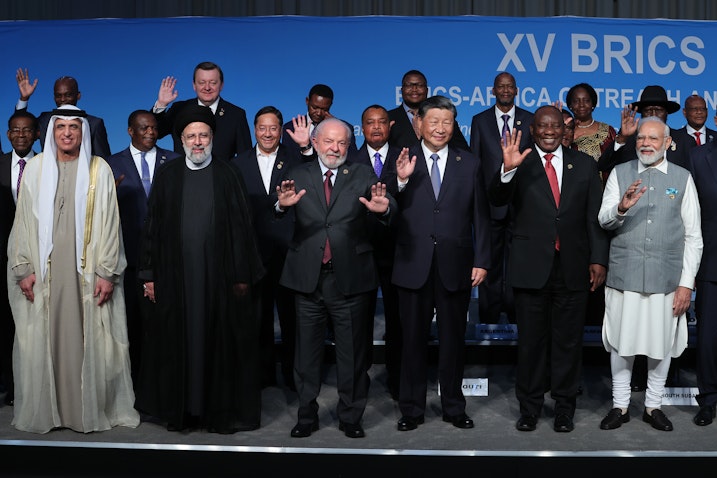 Leaders of BRICS nations take family photo at 14th annual summit in Johannesburg, South Africa on Aug. 24, 2023. (Photo via Iranian presidency)