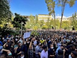 Students stage a rally at Amir Kabir University in Tehran, Iran on Sept. 20, 2022. (Photo by Darafsh via Wikimedia Commons)